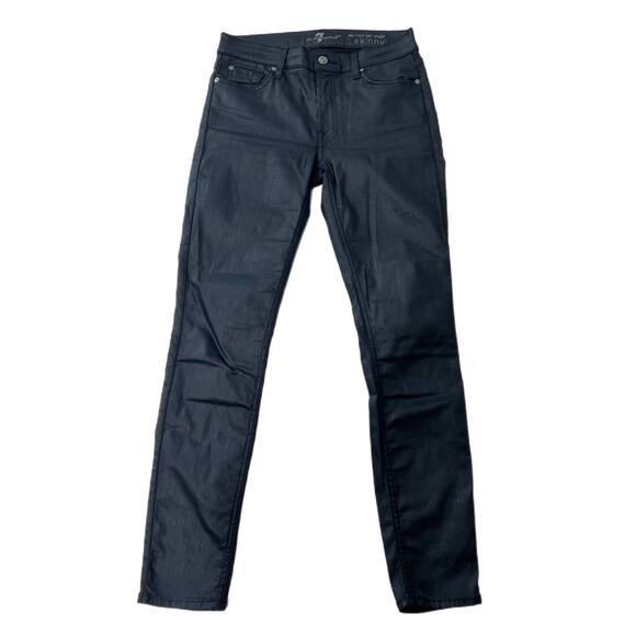 7 Seven For All Mankind Jeans Coated the Skinny Black Size 27 Mid Rise - Picture 1 of 11